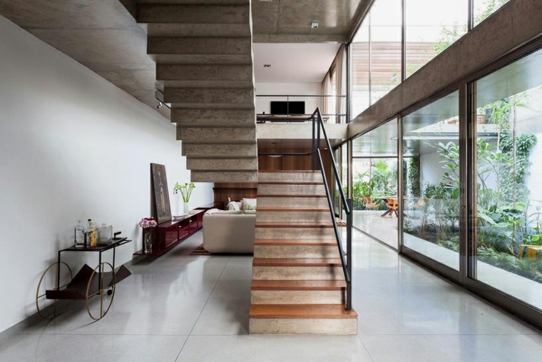 šiuolaikinio namo interjero laiptų dizainas namas betono medžio dizaino idėja interjero dizainas sao paulo brazilija cr2 arquitetura