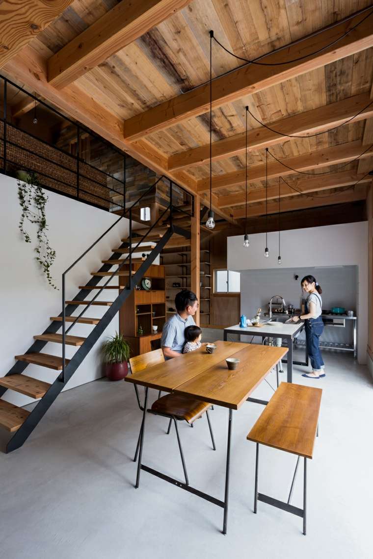 namų interjeras modernus dizaino išdėstymas atviros erdvės pramoninio stiliaus alts dizaino studija ishibe japonija