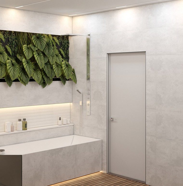 Šiuolaikinio interjero vertikalaus sodo vonios kambario dizainas