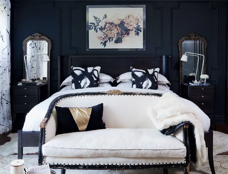 arredamento chic-style-glamour-camera da letto-vernice blu