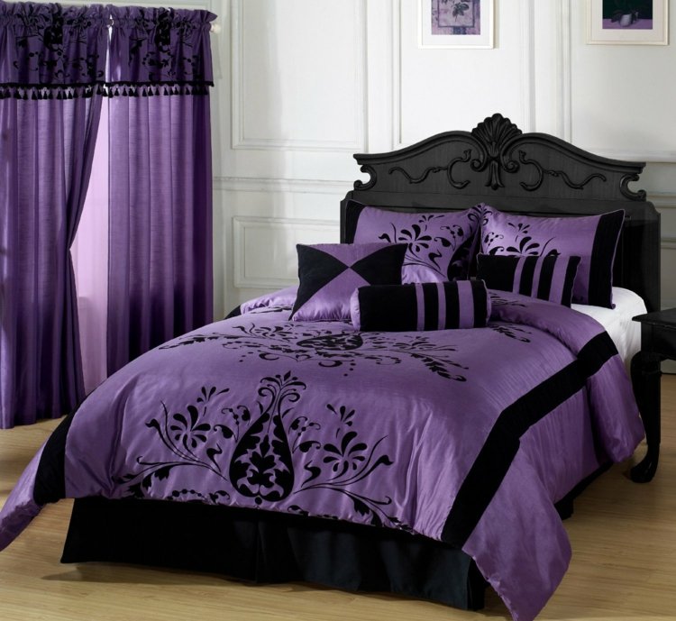 spavaća soba s posteljinom u ljubičastoj boji