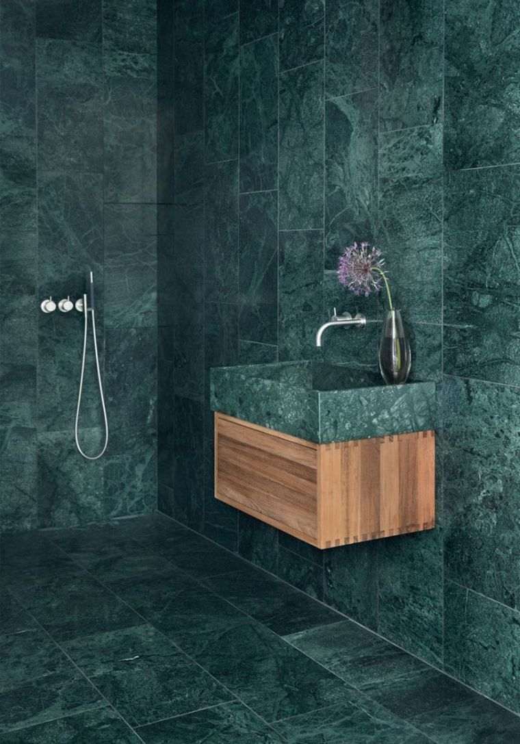 modern, zöld márvány fürdőszobai dekoráció