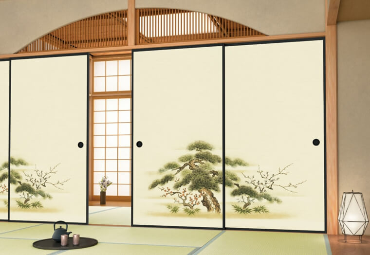 tradicinis japoniškas namas-architektūra-stumdomos durys-sienų apdaila-fusuma-tapyba