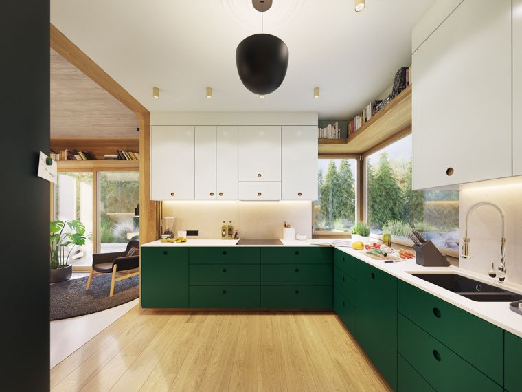 interijer-deko-boja-zelena-kuhinja-niski ormarić