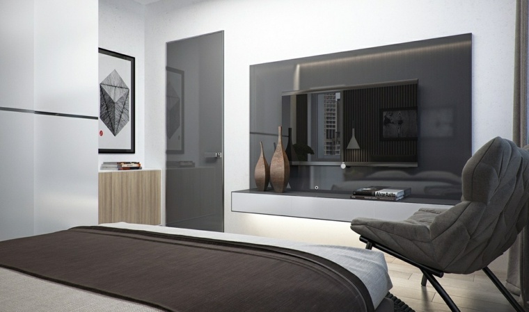 pilka miegamojo dekoro spalva modernaus dizaino baldai