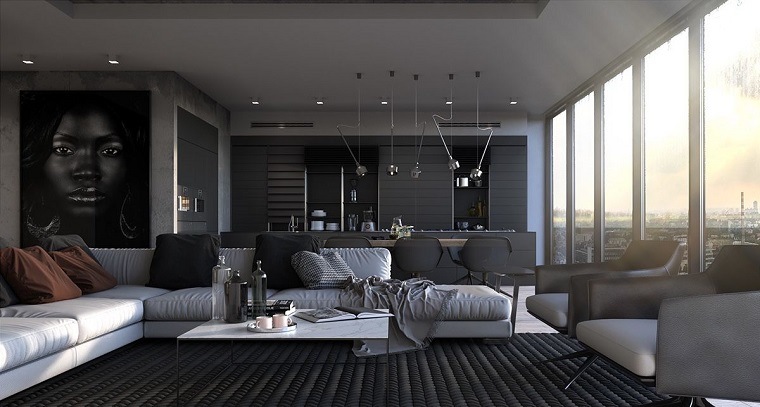 semleges szín szürke belső modern nappali dekoráció