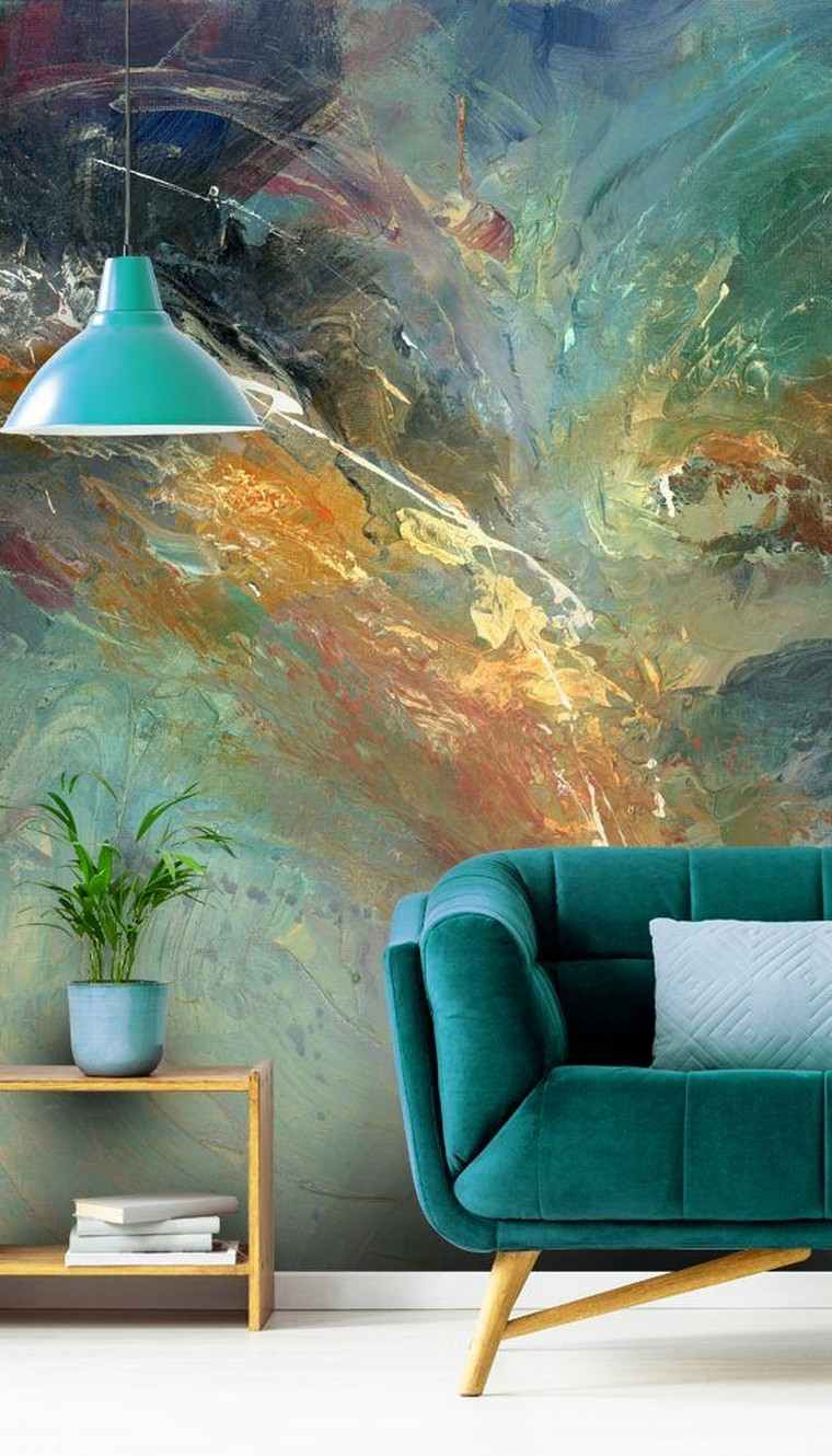 divano di design e decorazione murale con pittura