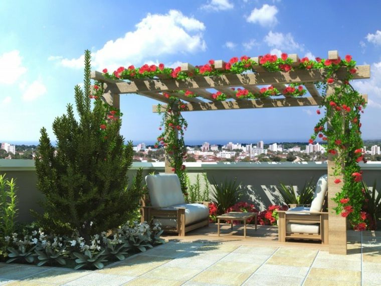 Laipiojimo pergola gėlės moderni dekoro terasos danga