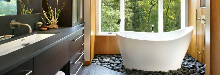 immagine bagno zen con ciottoli