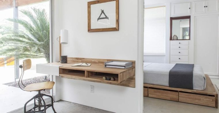 biuro baldai-idėja-mažos erdvės-medinės kampinės lentynos