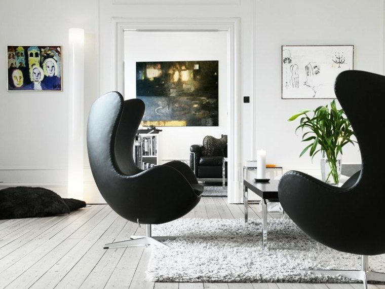 poltrona nera jacobsen design in pelle egg chair