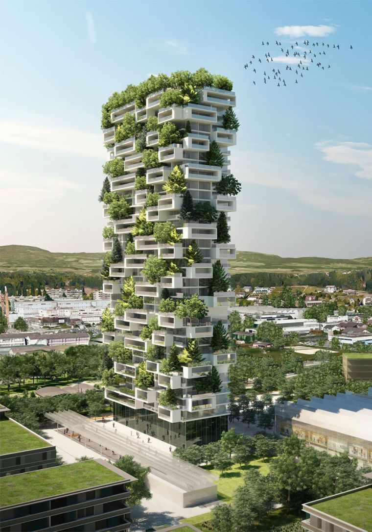 緑の壁の前庭-垂直-ファサード-建物-緑-植物-スイス