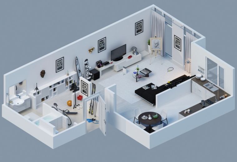 open-plan-loft-studio-3d-idee-deco-moderne