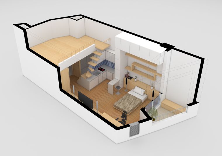 3D-stúdió-duplex apartman terv