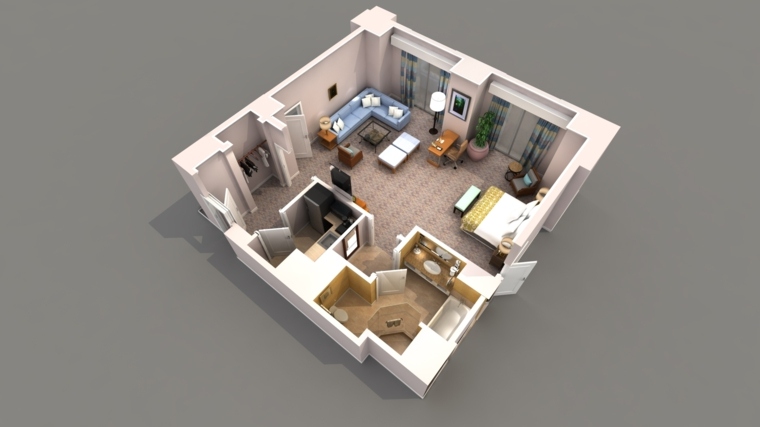3D kompakt stúdió apartman terv
