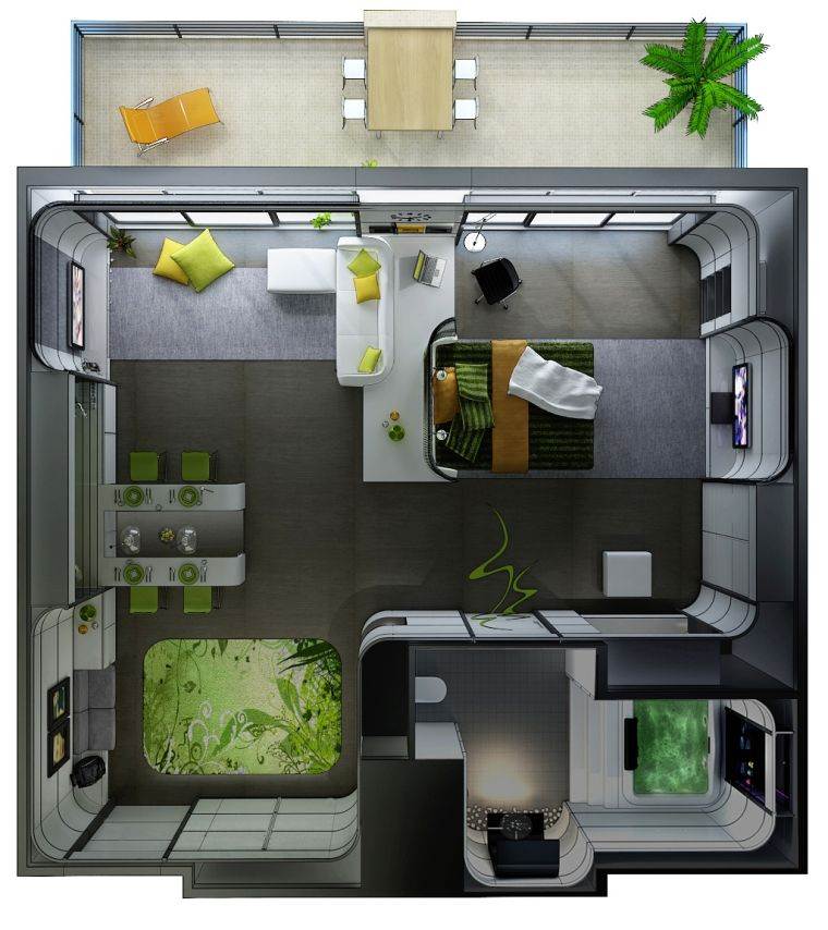terv lakás stúdió-3d-erkély-design-modern