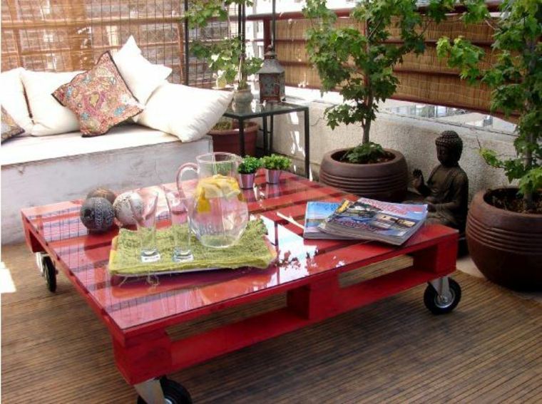 パレット木製テーブルの庭の家具-コーヒー-ガラストップ