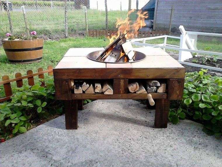 パレットテーブルの庭の家具-ブレイザー-暖炉