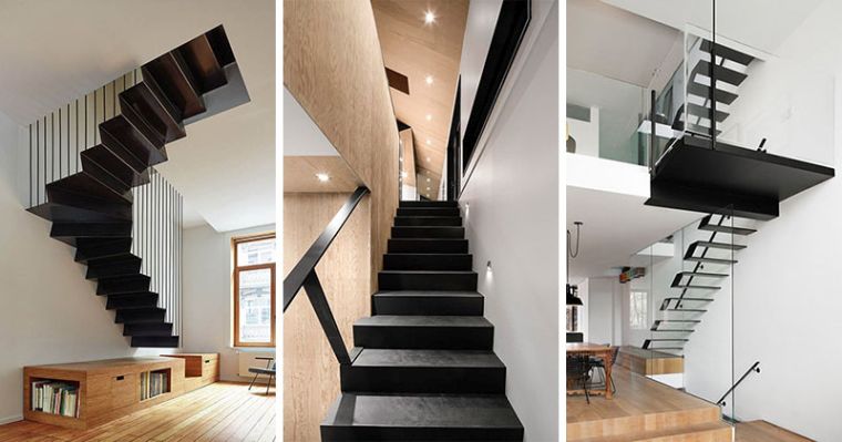 fekete lépcsőház belsőépítészet-modern-ház-fotók