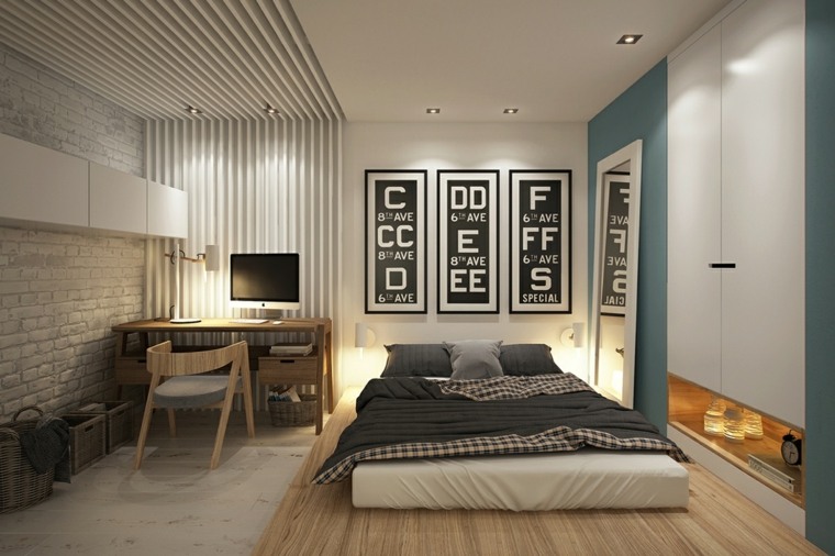 Modernios lovos baldų dizaino suaugusiųjų miegamojo apdaila mediena