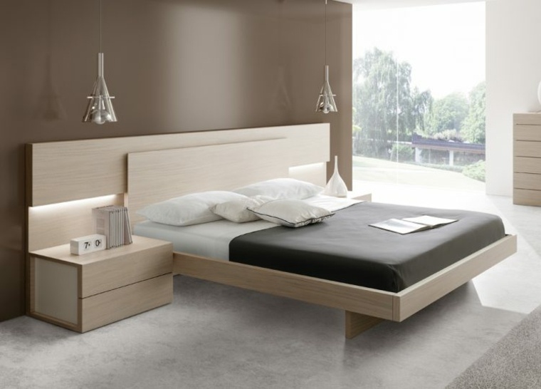 modern ágy bézs fa egyszerű design