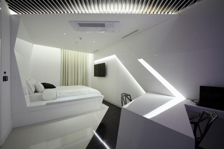 il letto di interior design della camera da letto incorpora deco