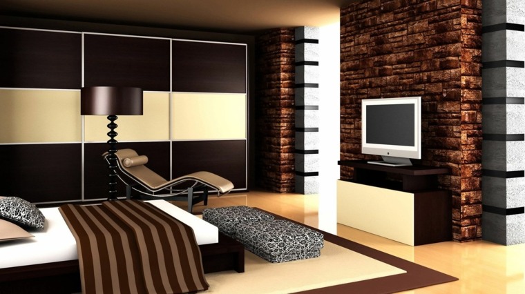 camera da letto interior design letto singolo legno scuro