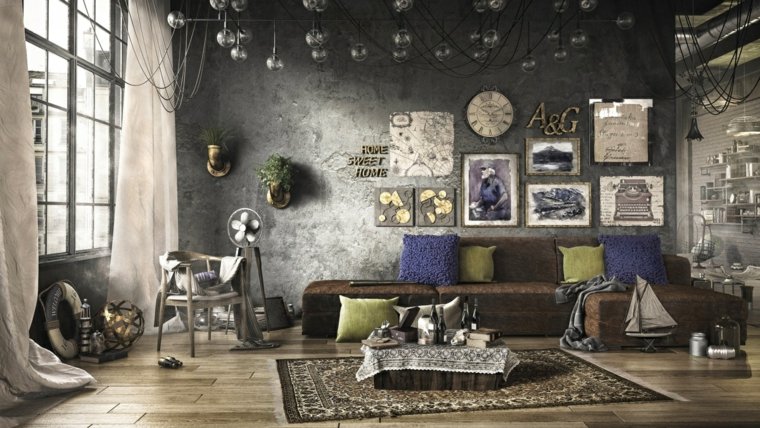 design moderno loft divano marrone idea cuscini moderni