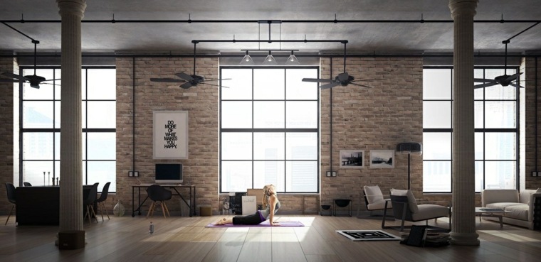 loft industriale arredare spazio moderno muro interno mattoni idee