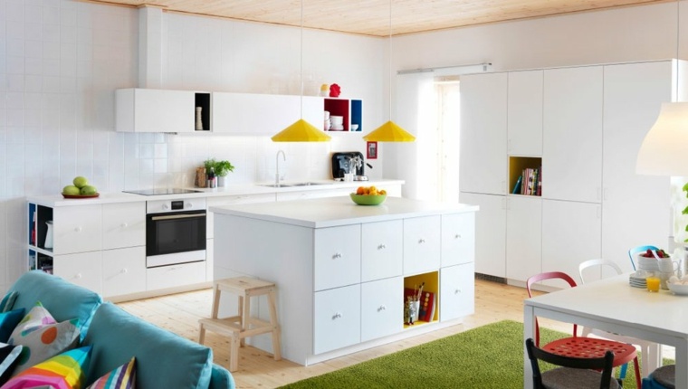 ikea isola centrale design lampada a sospensione in legno giallo verde tappetino tavolo bianco idee di design mobili da cucina a buon mercato
