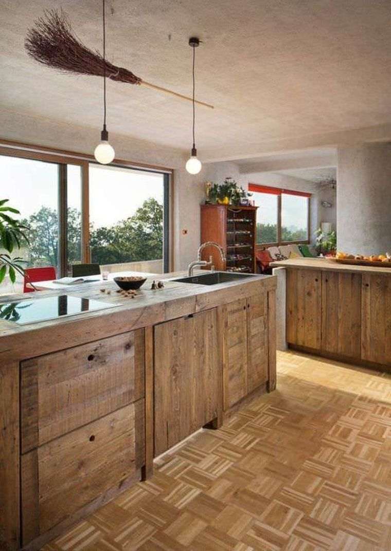 centrinė sala padėklų virtuvės idėjose iš medžio deko originalių modelių baldų