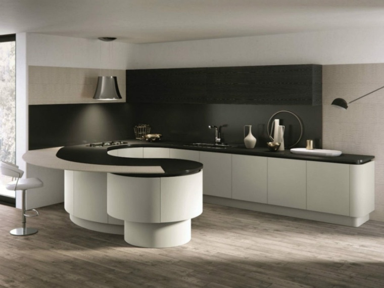 moderna isola cucina design penisola in bianco e nero