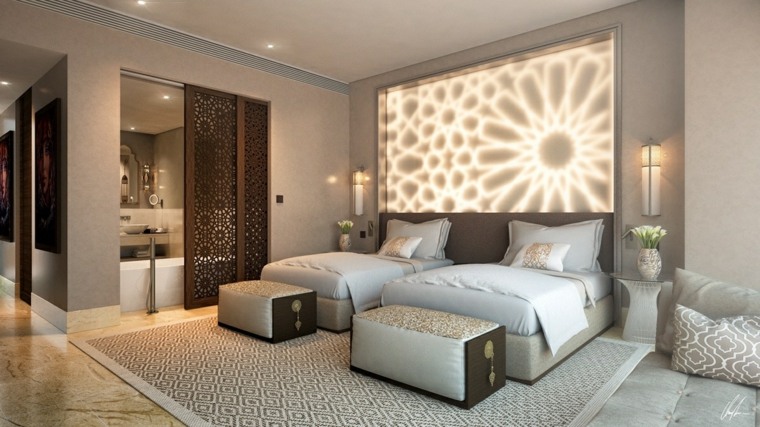 寝室の照明のアイデアの照明寝室のベッドのクッションのアイデアのフロアマット