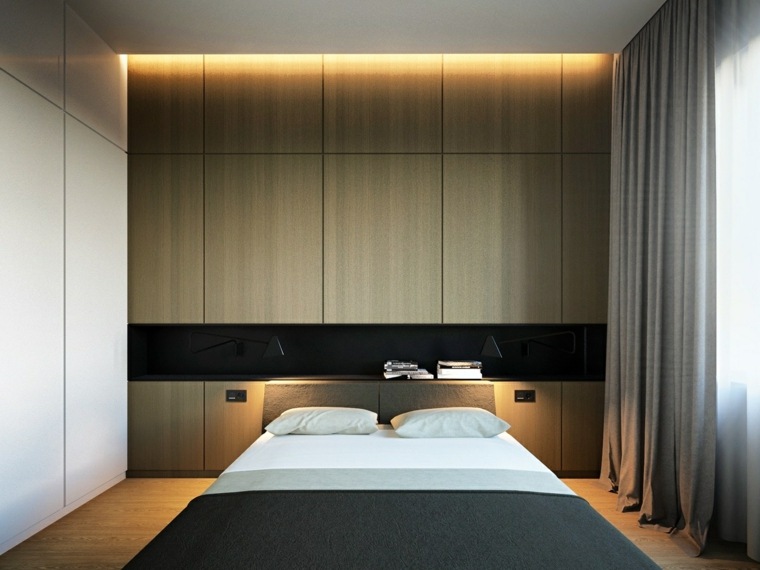 寝室の照明の木製パネルの間接照明のアイデア