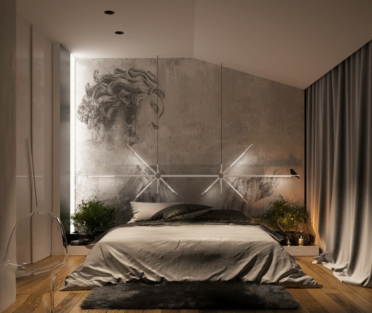アイデア寝室照明サスペンションランプランプデコカーペット黒い床