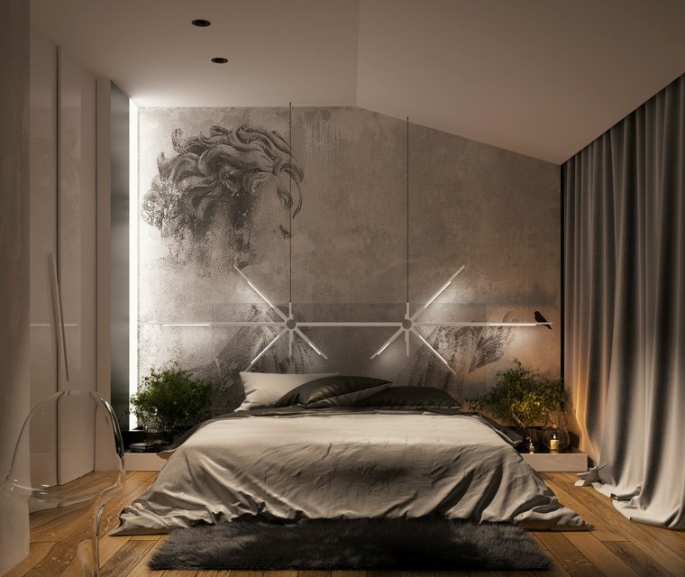 idea camera da letto illuminazione sospensione apparecchio deco tappeto pavimento nero