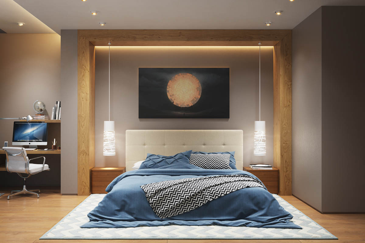 寝室のランプ壁デコのアイデアキルティングヘッドボードペンダントライト