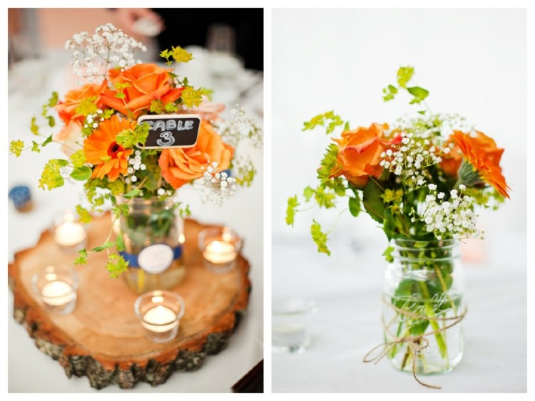 rusztikus esküvői virágos asztaldísz