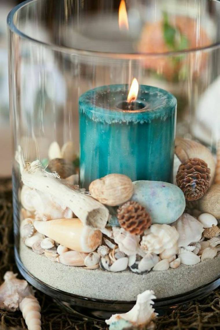 vestuvių tema jūra-žvakė-koralas-kriauklės