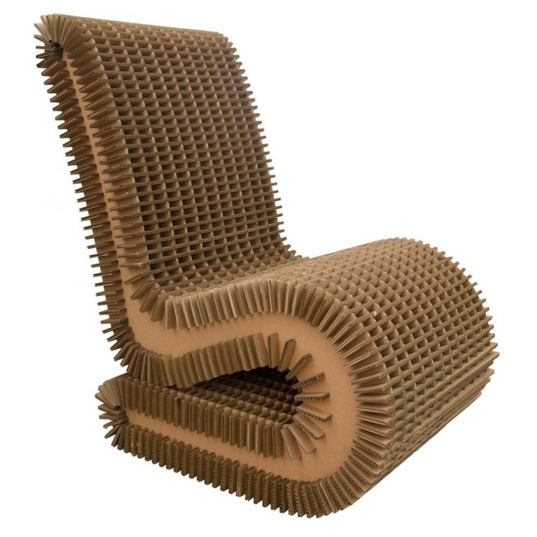 originalios kartoninės fotelio dizaino natūralios žalios medžiagos idėja