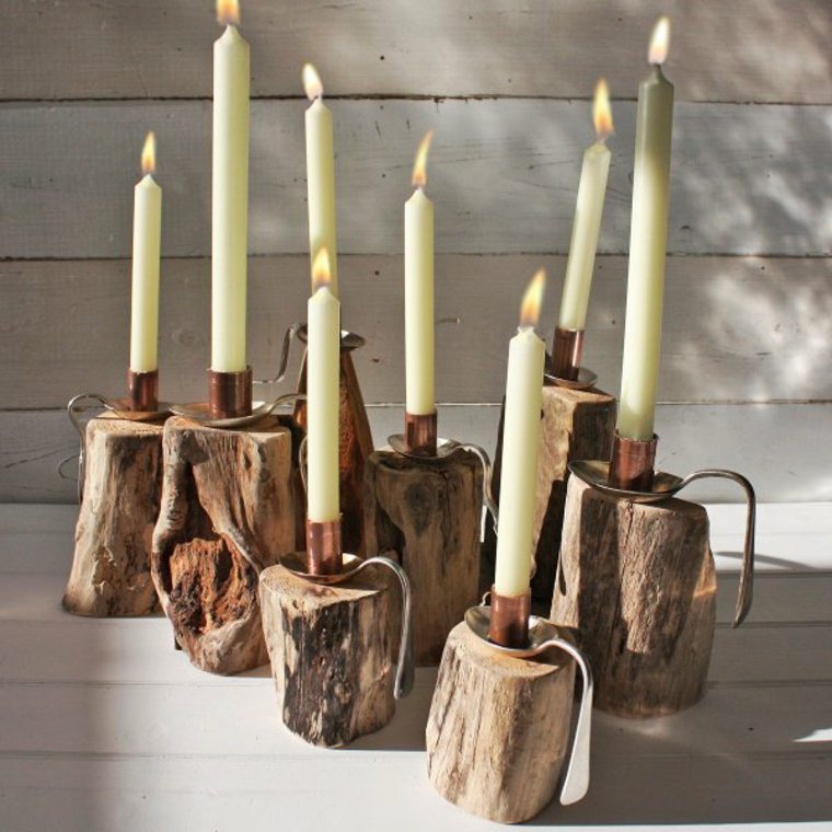natūralių medžiagų „pasidaryk pats“ medinių šaukštų dizaino žvakių idėja