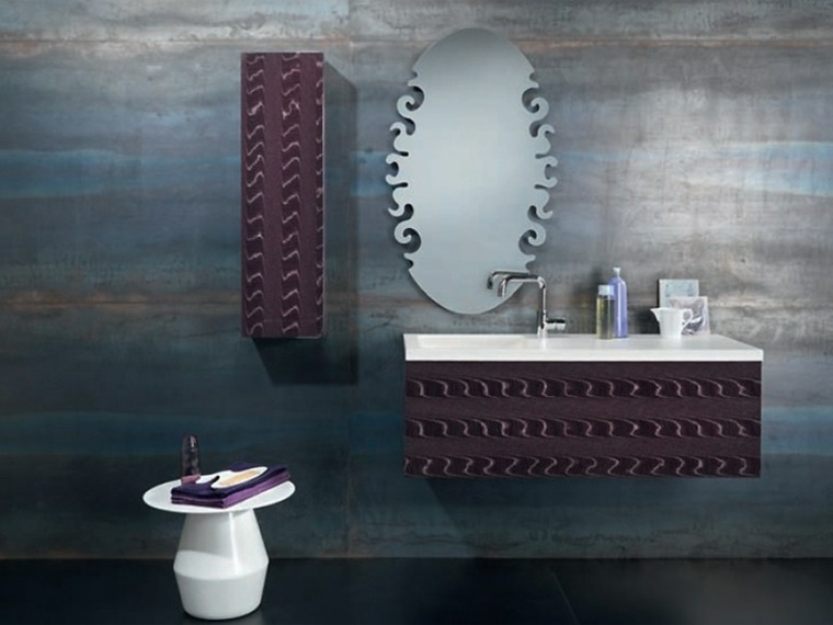 ljubičasti dizajn namještaja drveno ogledalo za kupaonicu