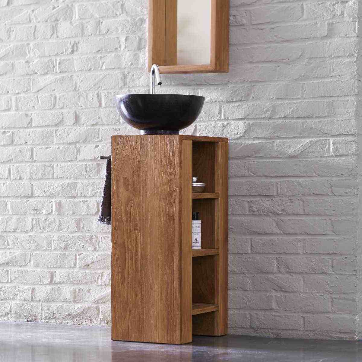 Armadietto in teak bagno muro di mattoni