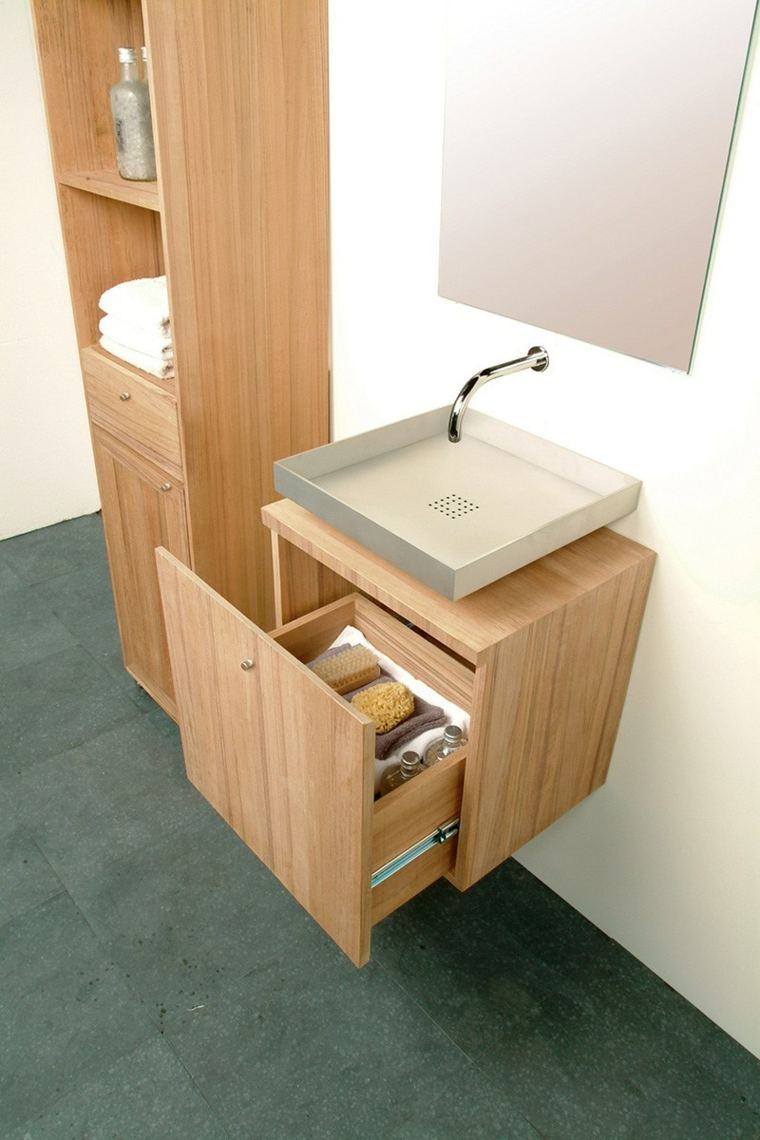 Šiuolaikinės medinių vonios baldų laikymo idėjos