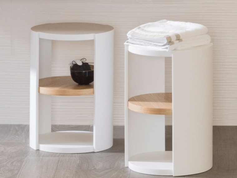 medinės vonios spintelės lentynos dizaino idėjos išmatos