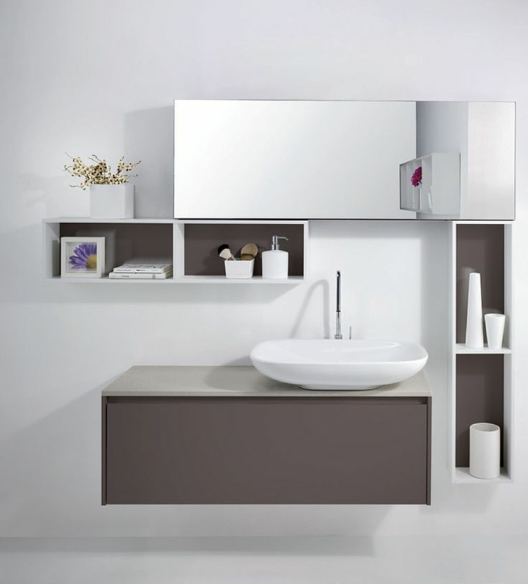 Idee per mensole a specchio in legno di design per mobili da bagno sospesi