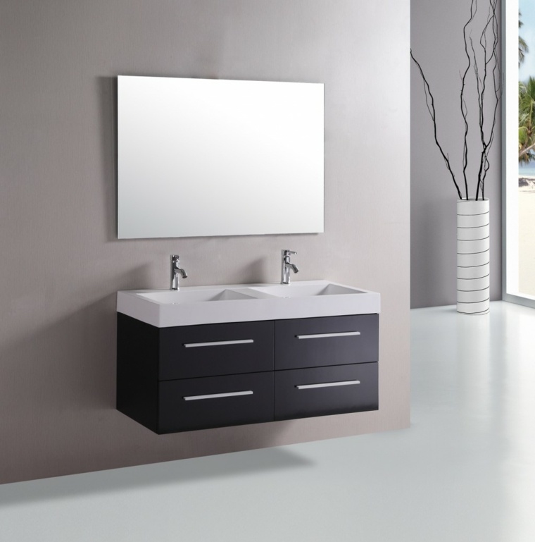 Mobiletto bagno Ikea nero-specchio-frameless-vaso-rami-denudees