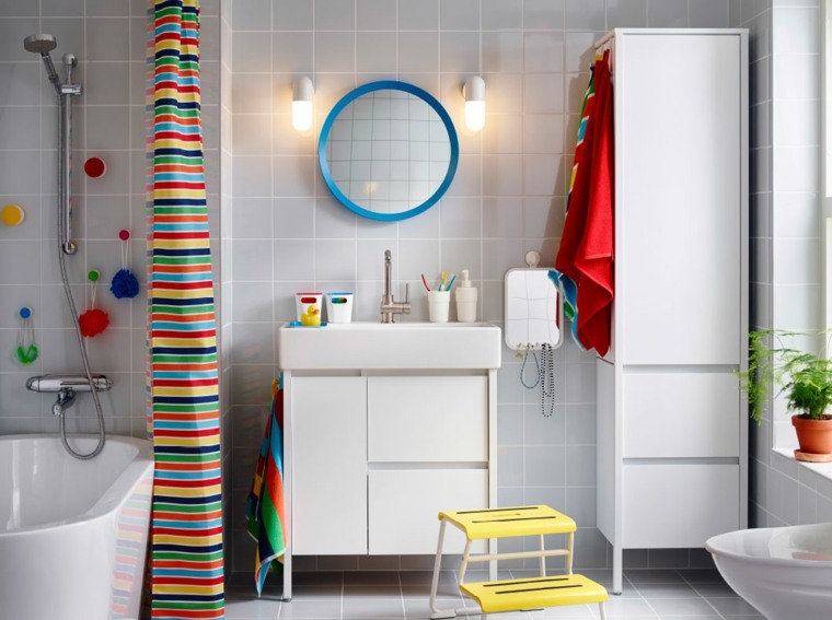 mobile bagno ikea bianco-tenda-multicolore