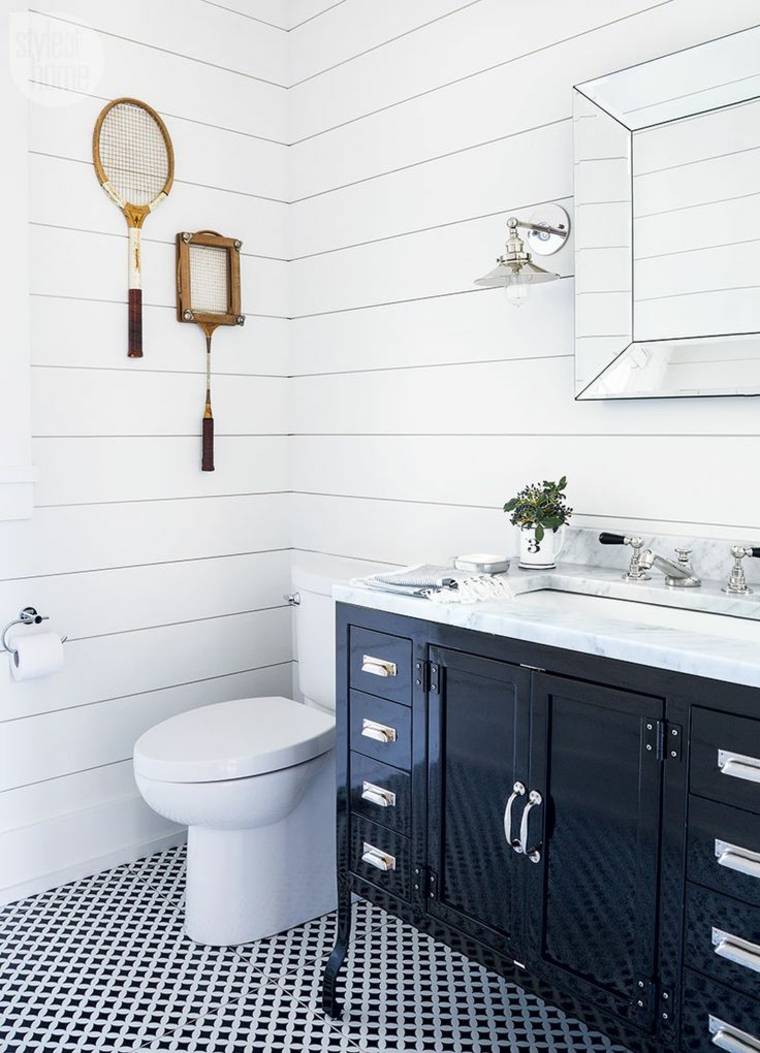 Fekete fürdőszobabútor ötletek mozaik csempe padló deco