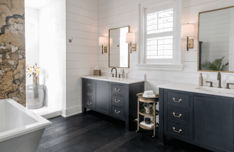 fehér és fekete fürdőszobai mosdó modern szekrény